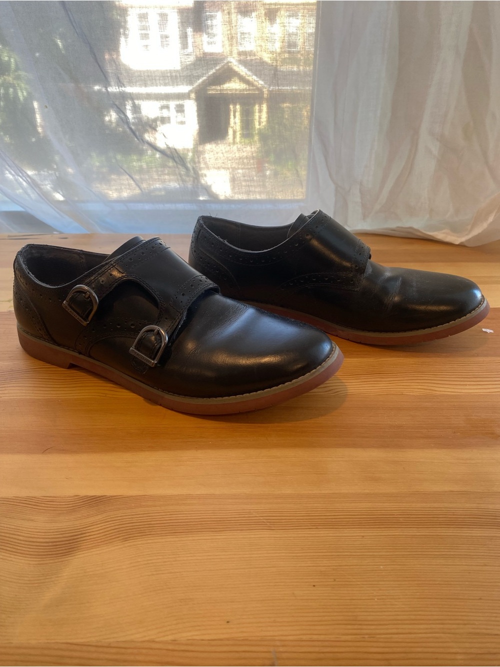Eastland Goldie Black Double Buckle Loafers with Brown Sole Sz 9